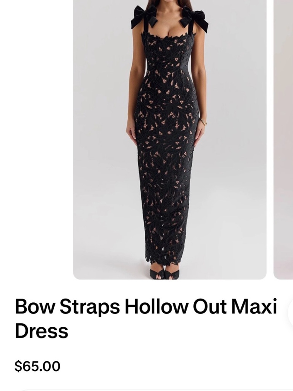Bow Strap Hollow-Out Black Maxi Dress brand new never worn Florence the label